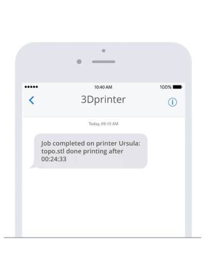 Receive an SMS with Octoprint when a print job is completed.