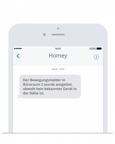 Nutzen Sie den Versand von SMS in Homey, um sich über bestimmte Ereignisse informieren zu lassen.