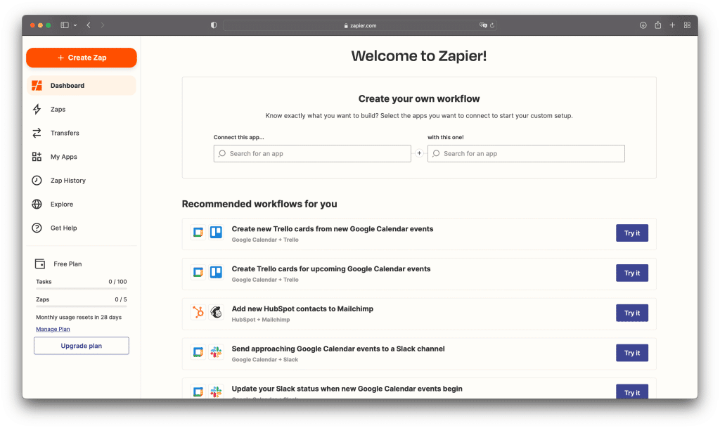 Zapier proposes several apps for workflows